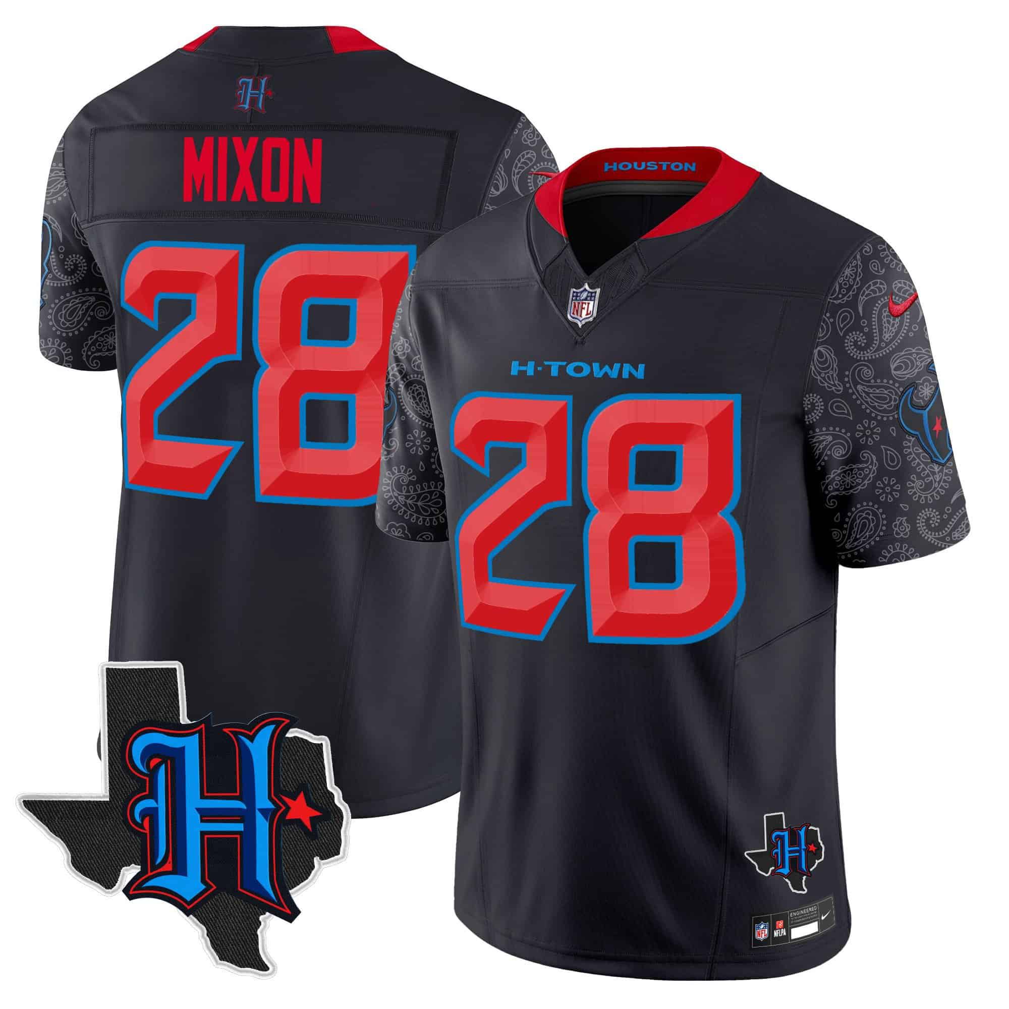 Men Houston Texans #28 Mixon Black 2024 Nike Texas Patch Vapor Limited NFL Jersey